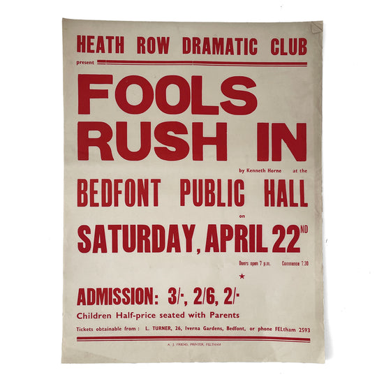 1950s Original Letterpress Printed Poster – Fools Rush In