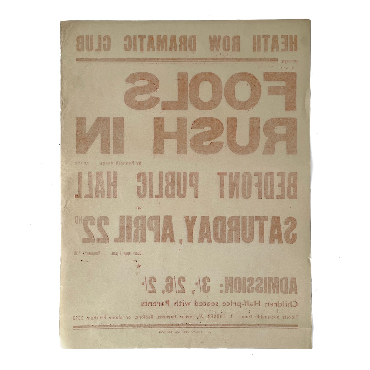 1950s Original Letterpress Printed Poster – Fools Rush In