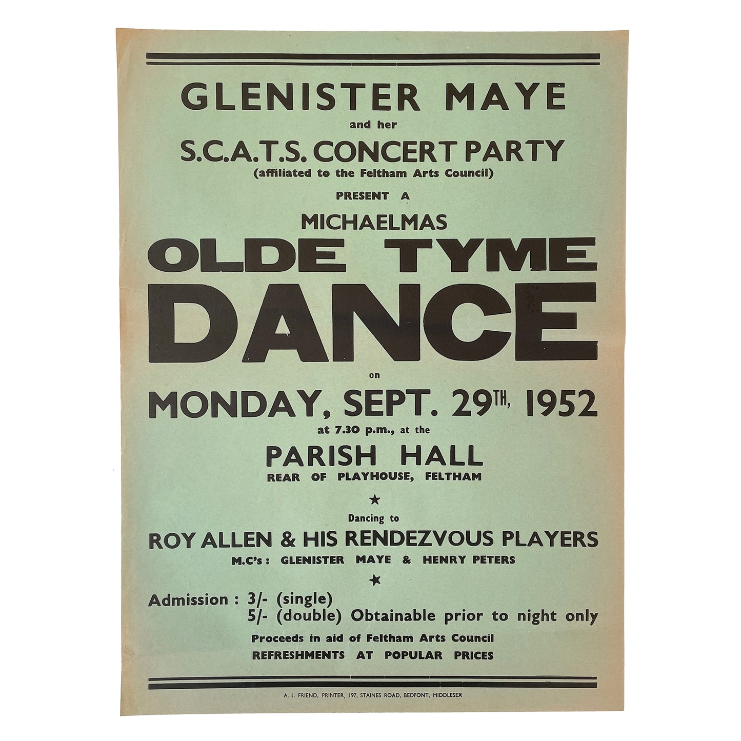 1952 Original Letterpress Printed Poster – Old Tyme Dance