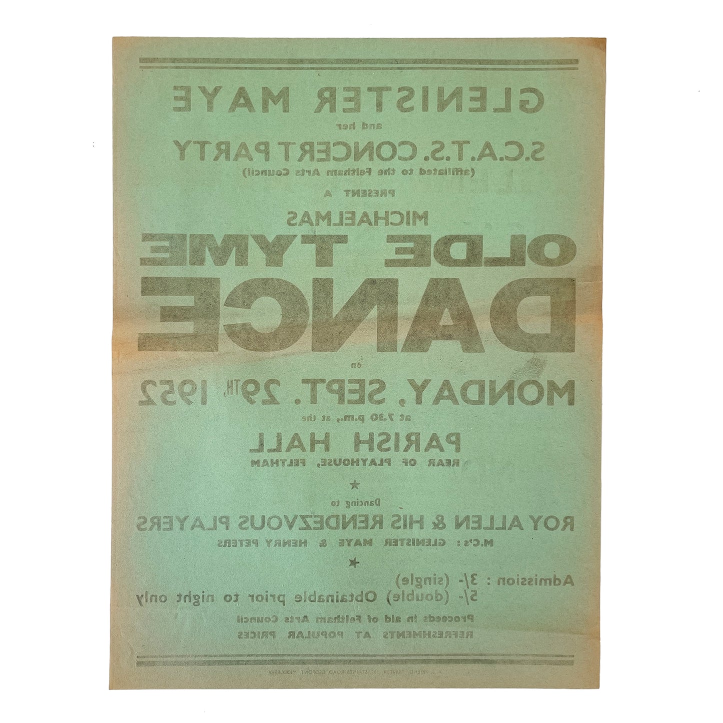 1952 Original Letterpress Printed Poster – Old Tyme Dance