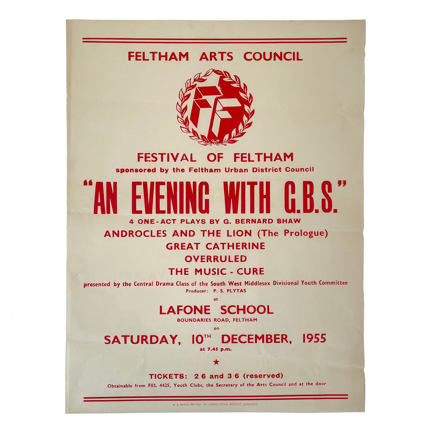 1955 Original Letterpress Printed Poster – Festival of Feltham