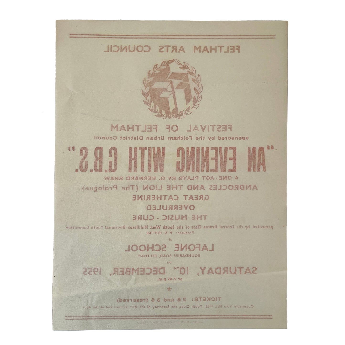 1955 Original Letterpress Printed Poster – Festival of Feltham