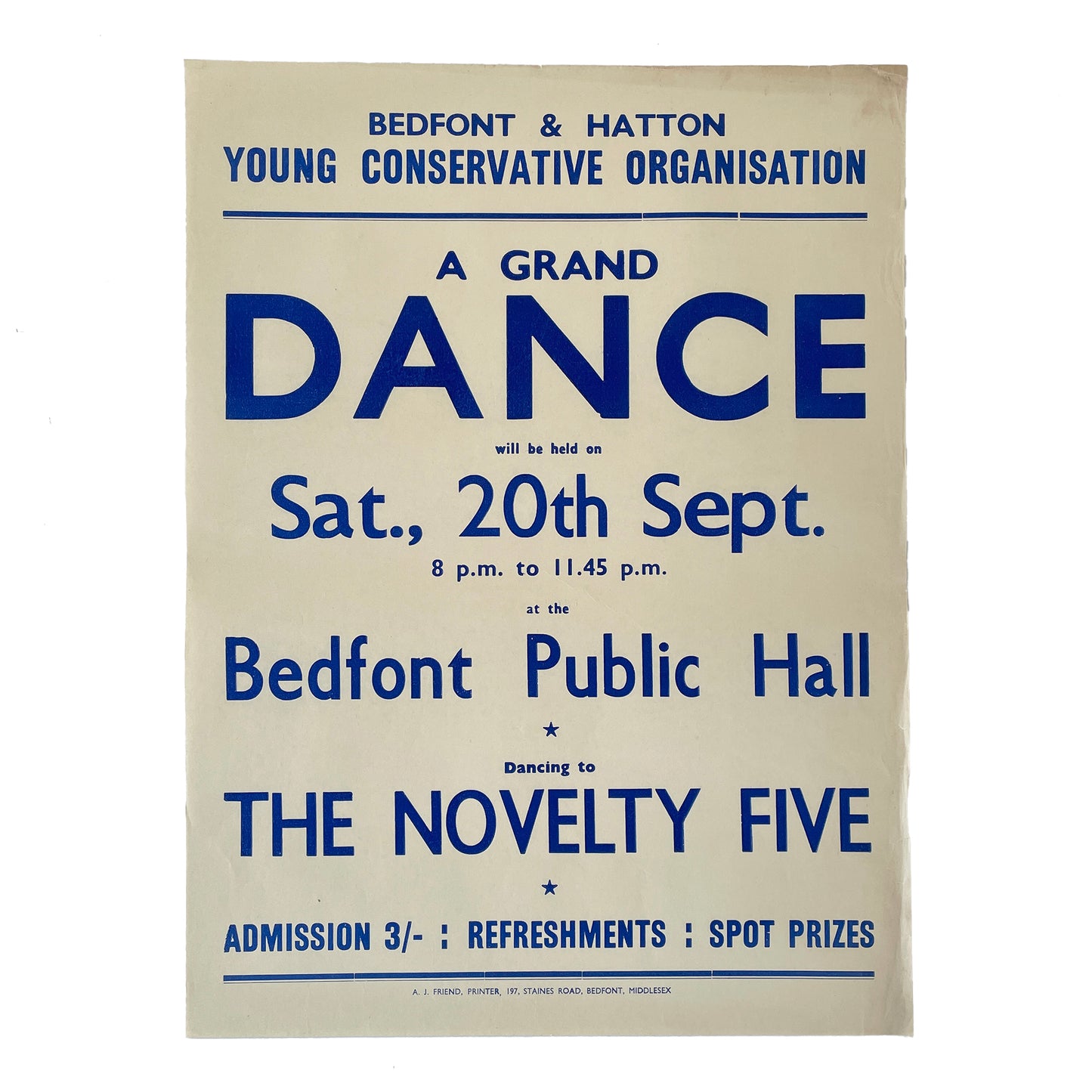 1950s Original Letterpress Printed Poster – A Grand Dance – The Novelty Five