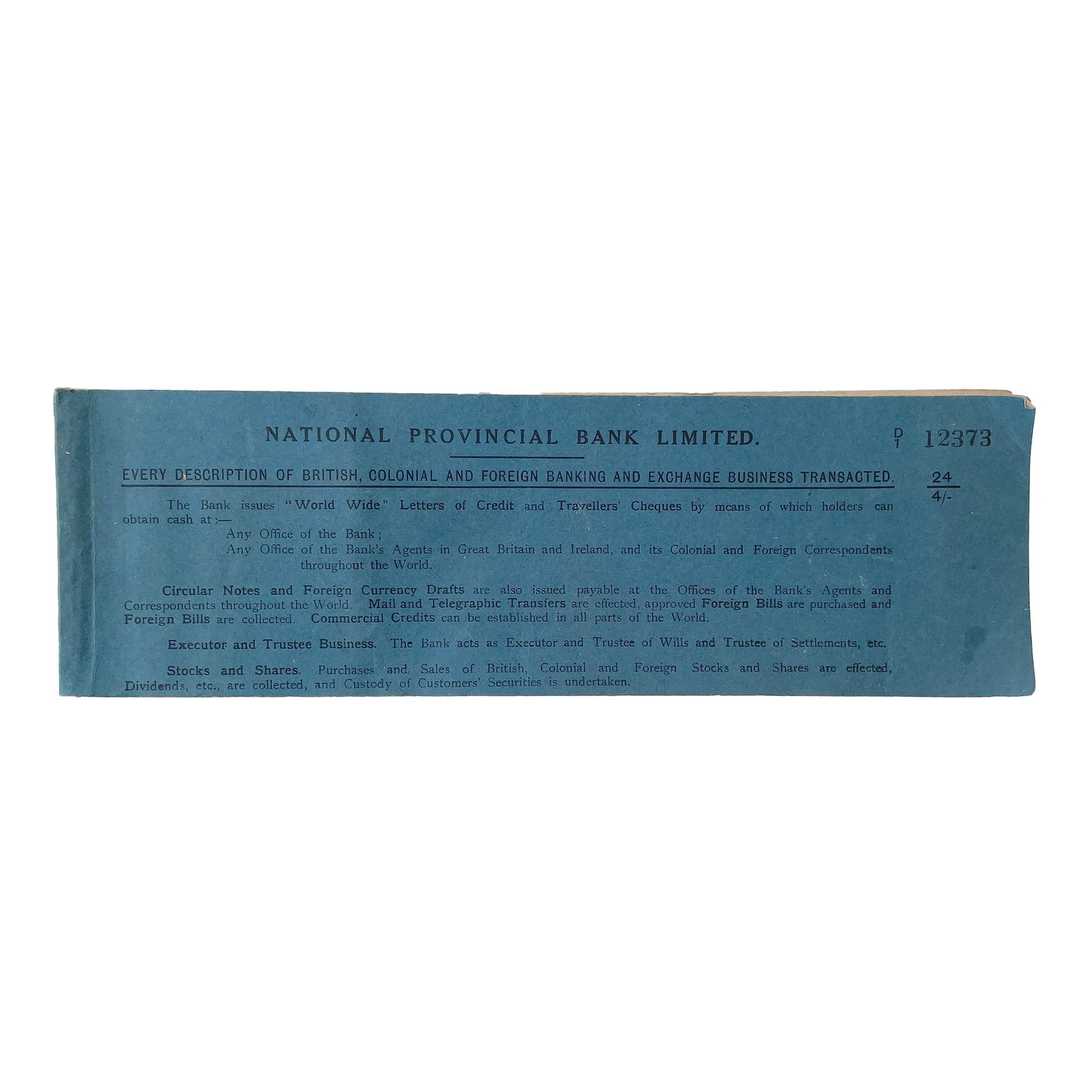 1930s National Provincial Bank LTD Cheque Book