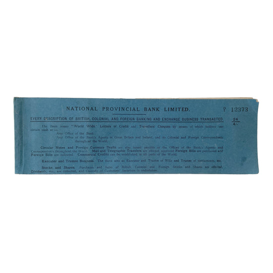 1930s National Provincial Bank LTD Cheque Book