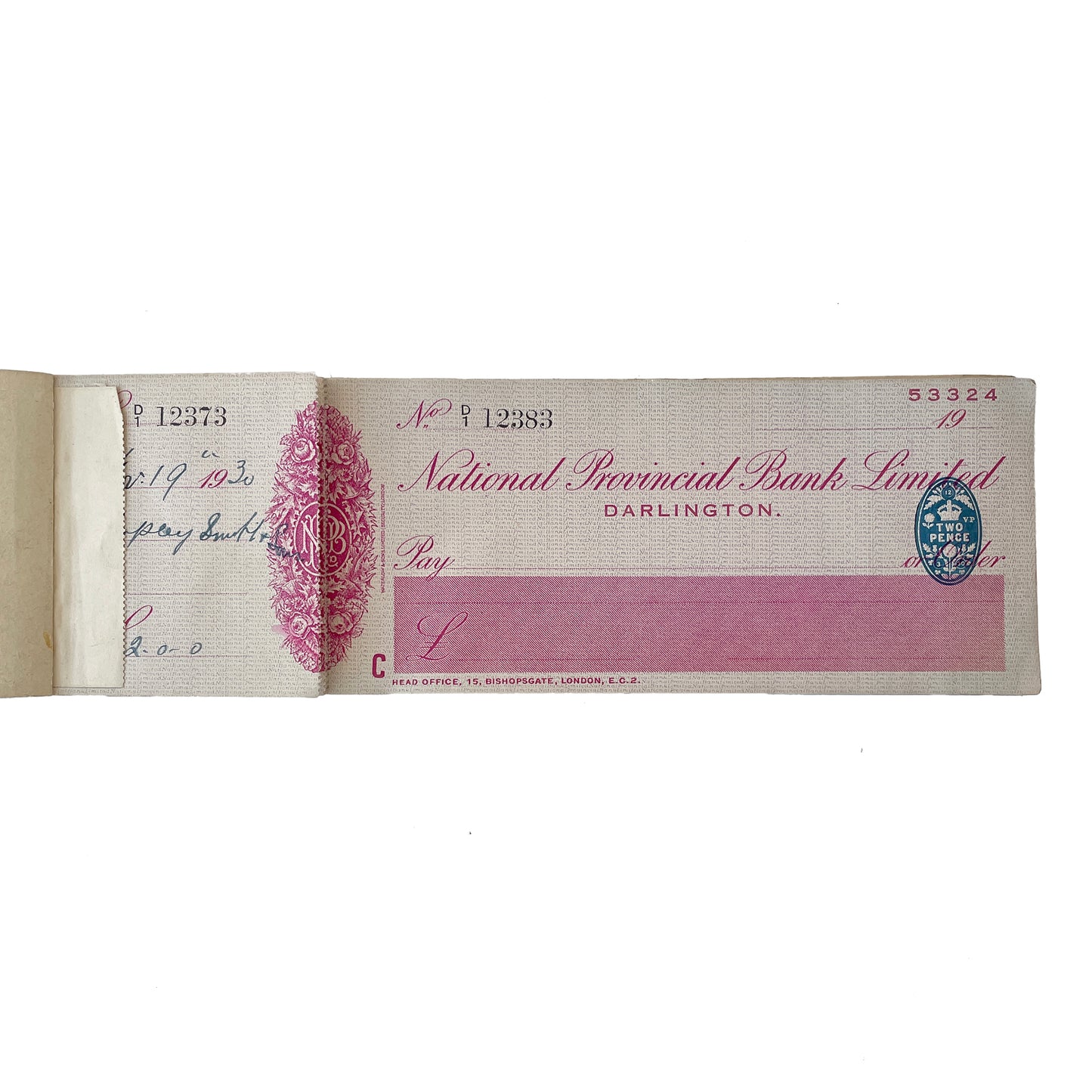 1930s National Provincial Bank LTD Cheque Book