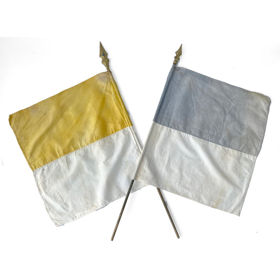 Load image into Gallery viewer, Pair of Vintage Signal Flags Circa 1940 – Grey/White &amp;amp; Yellow/white
