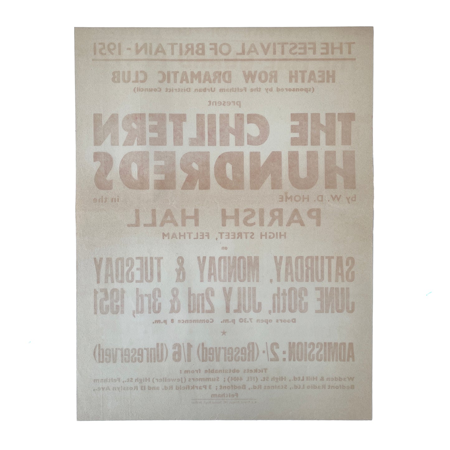 1951 Original Letterpress Printed Poster – Festival of Britain – The Chiltern Hundreds