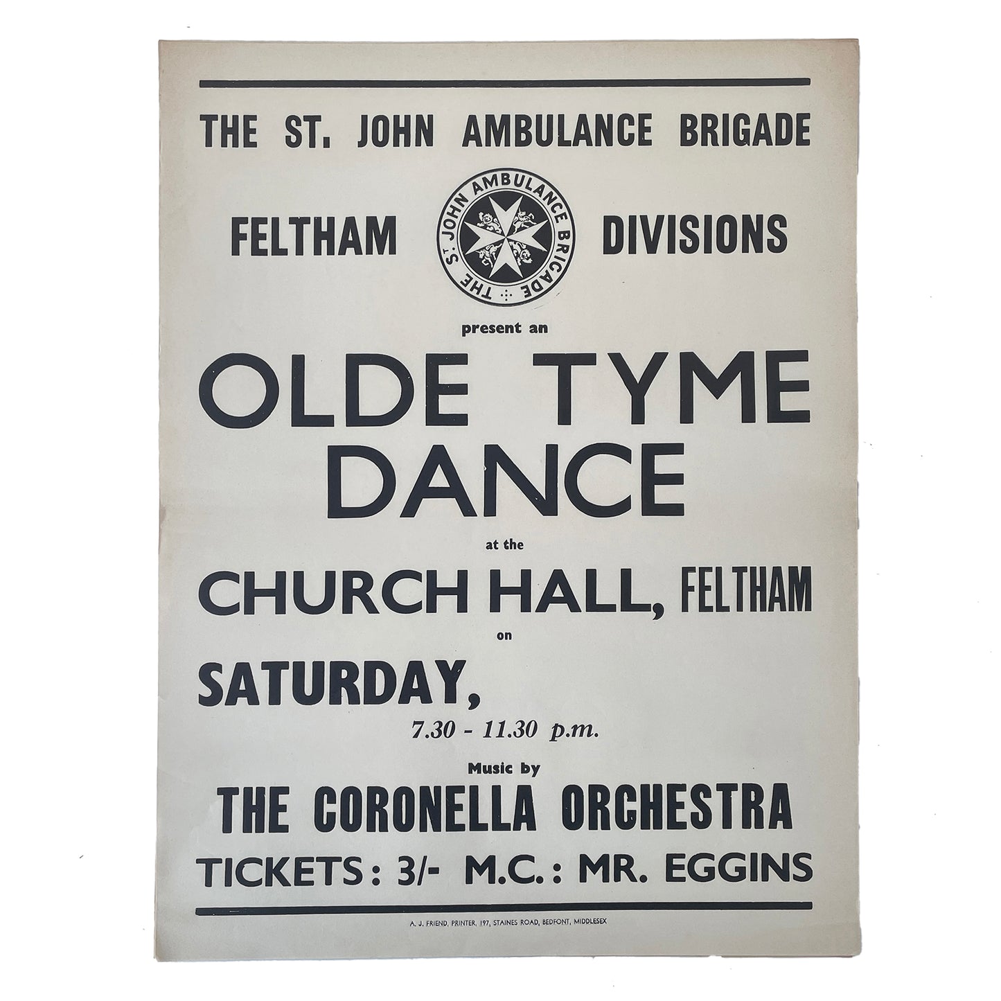 1950s Original Letterpress Printed Poster – Old Tyme Dance