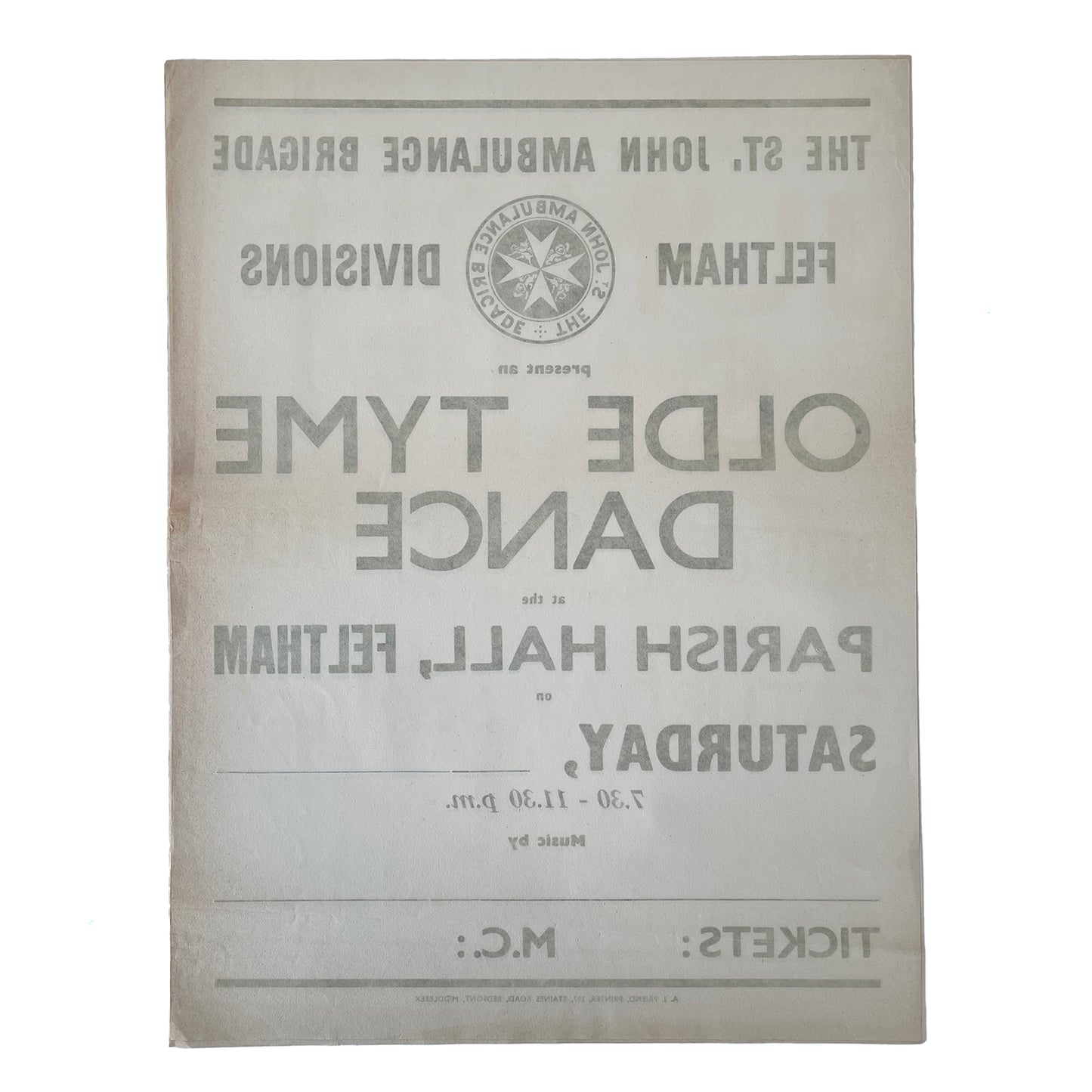 1950s Original Letterpress Printed Poster – Old Tyme Dance