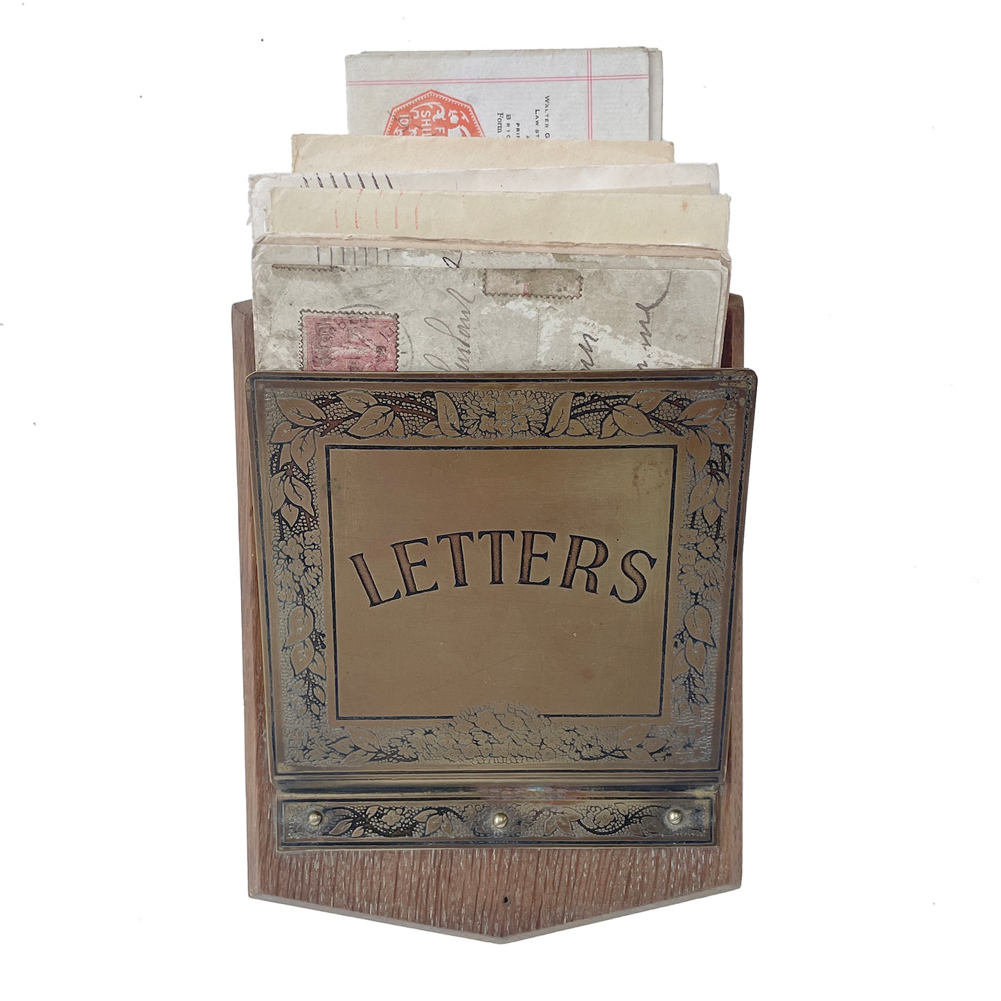 1930s Brass & Oak Letter Rack