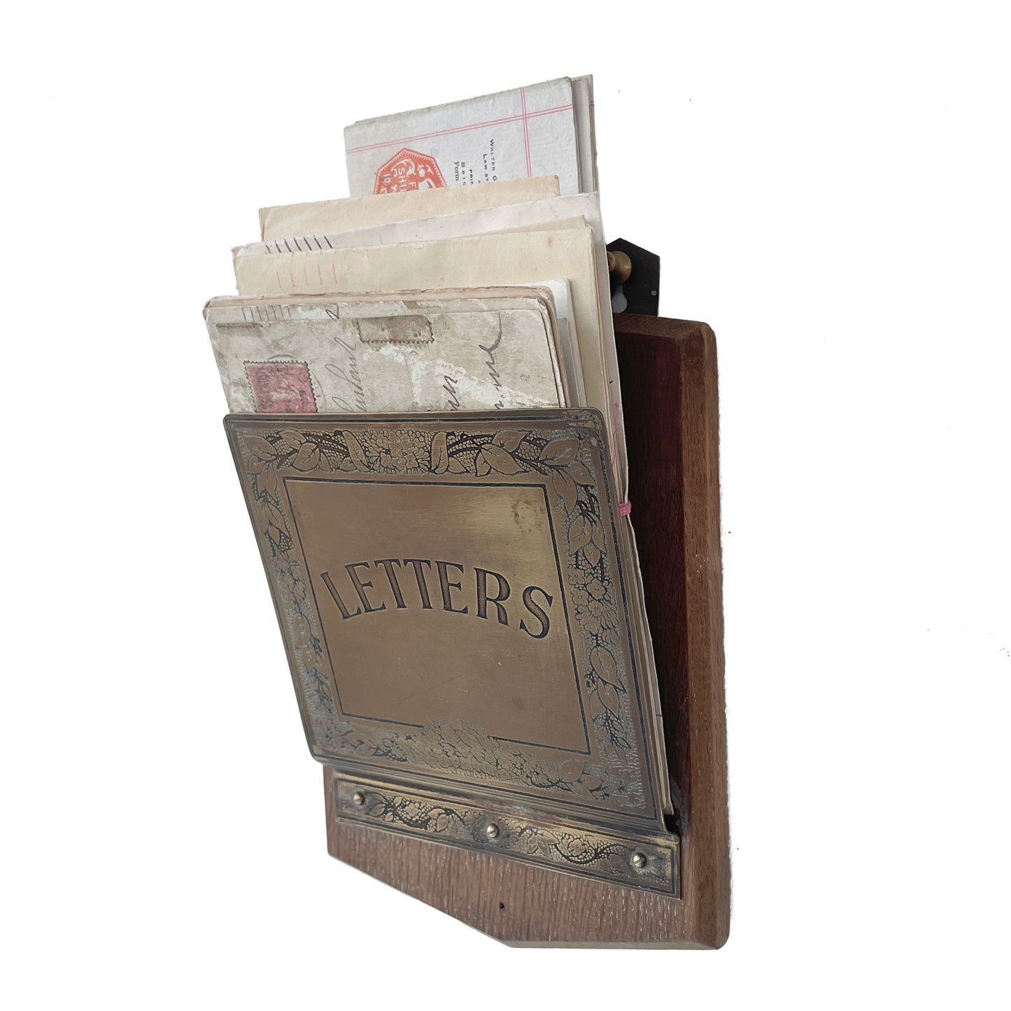 1930s Brass & Oak Letter Rack