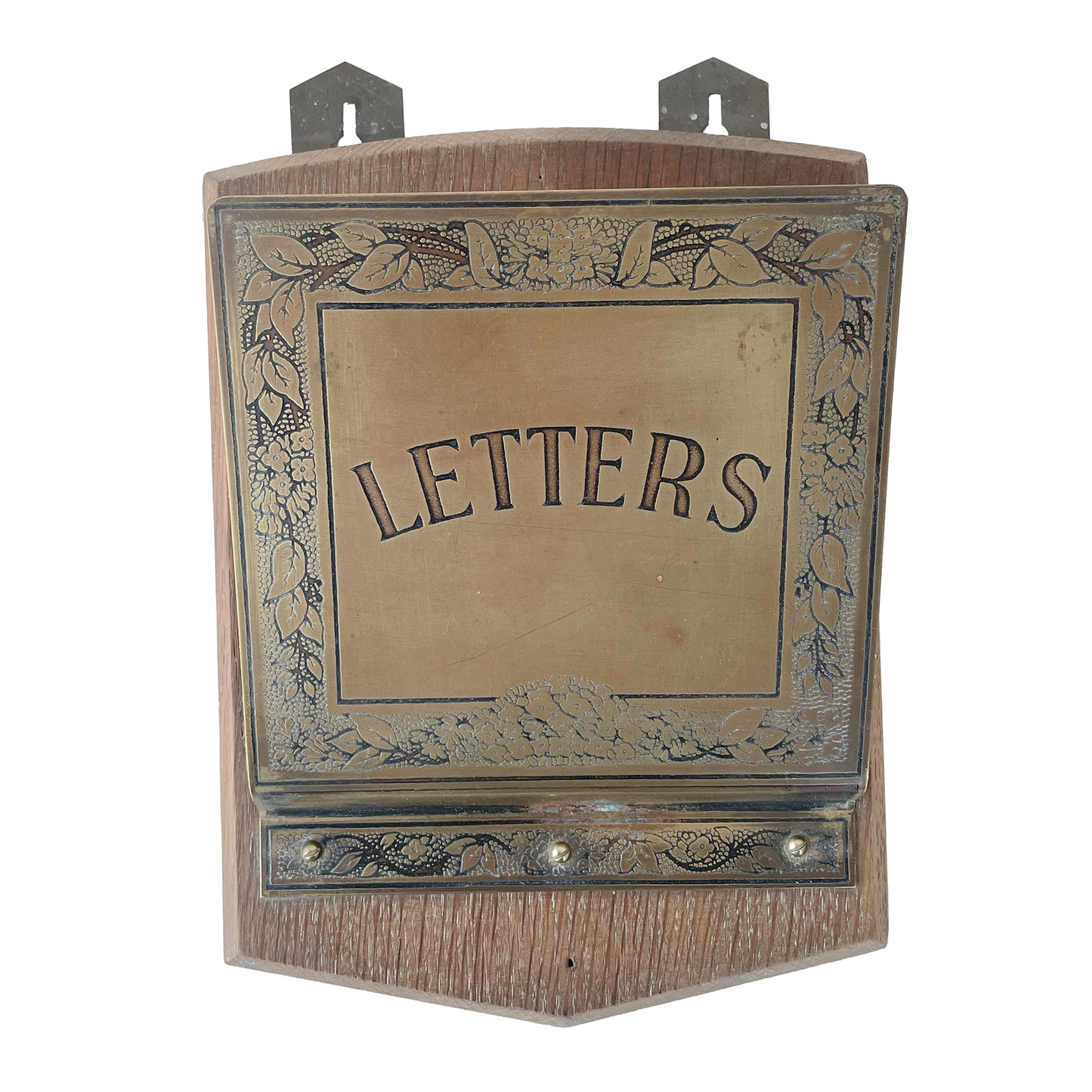 1930s Brass & Oak Letter Rack