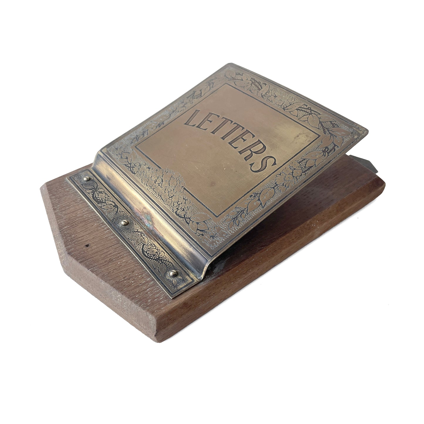 1930s Brass & Oak Letter Rack