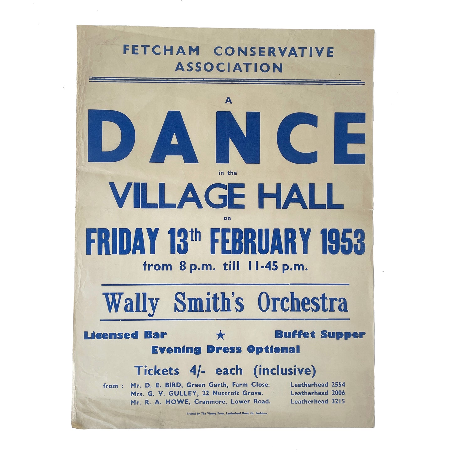 1953 Original Letterpress Printed Poster – Dance – Village Hall