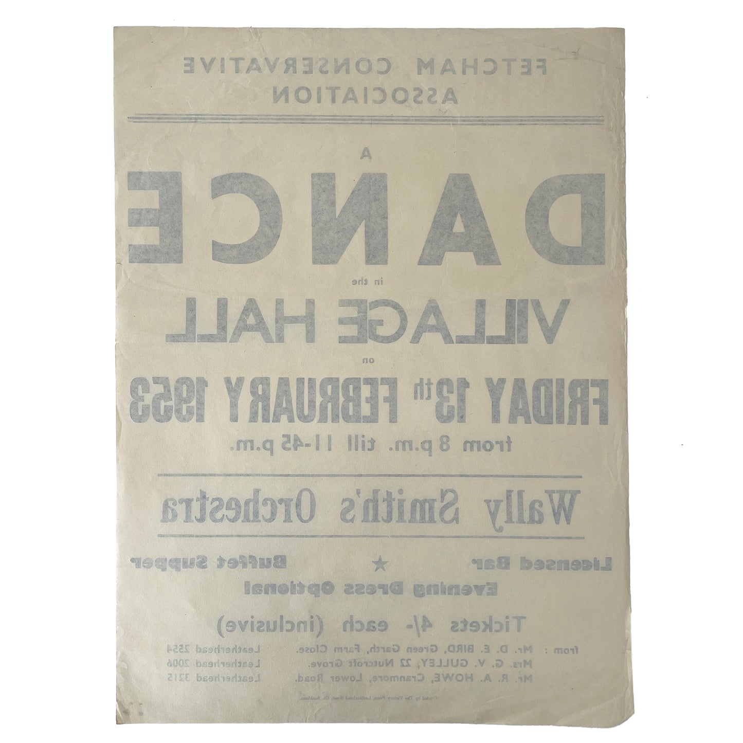 1953 Original Letterpress Printed Poster – Dance – Village Hall