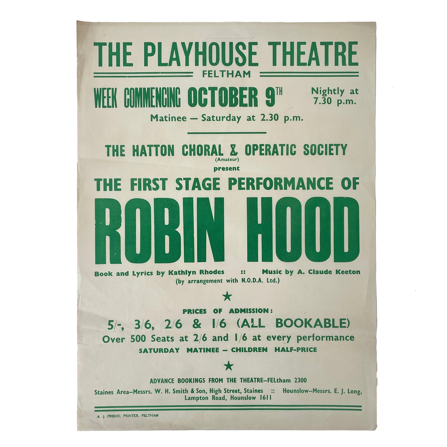 1950s Original Letterpress Printed Poster – Robin Hood