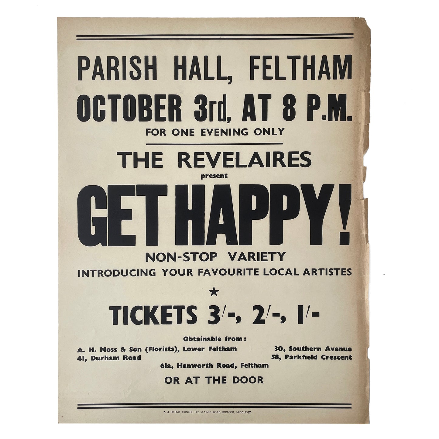1950s Original Letterpress Printed Poster – Get Happy
