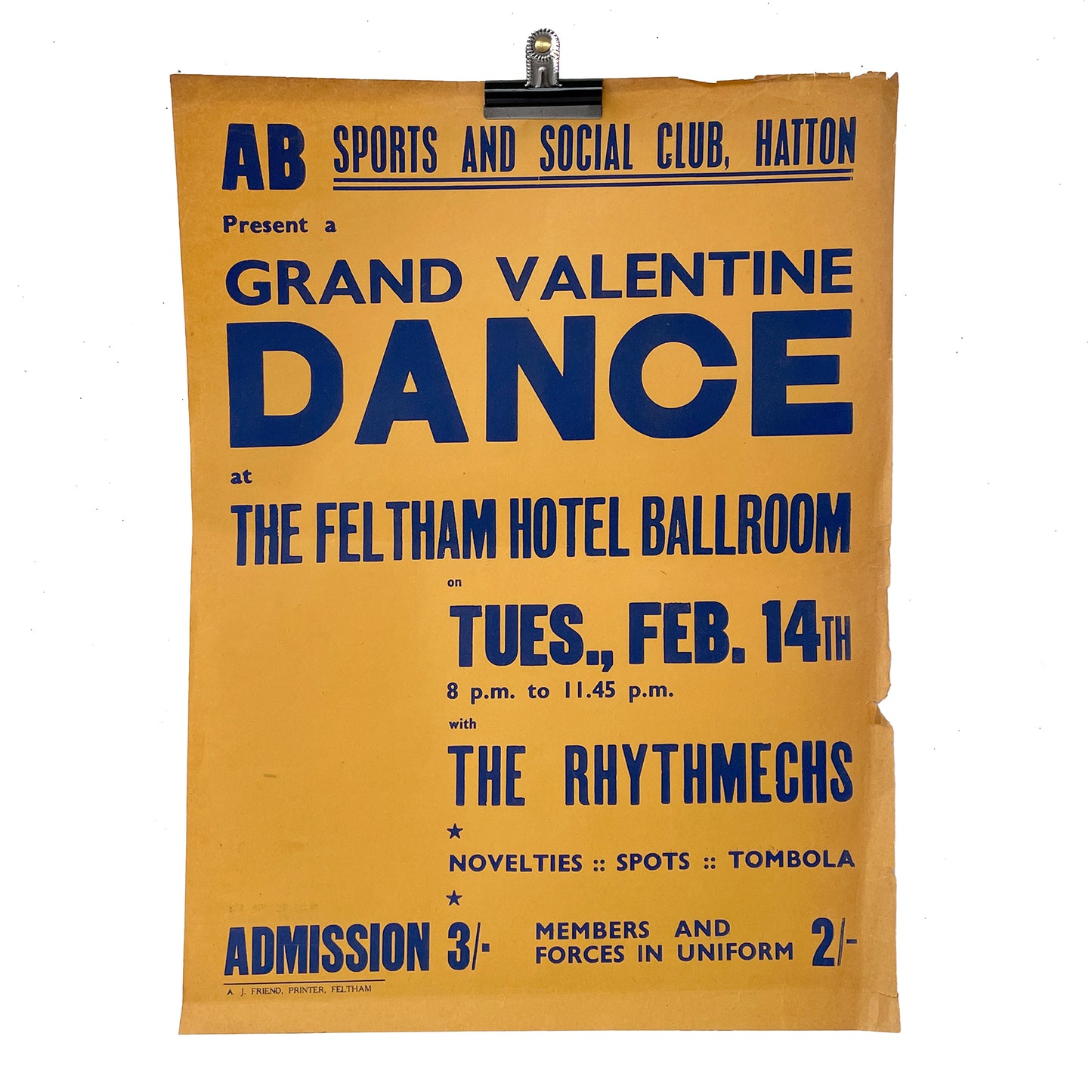 1950s Original Letterpress Printed Poster – Grand Valentine Dance