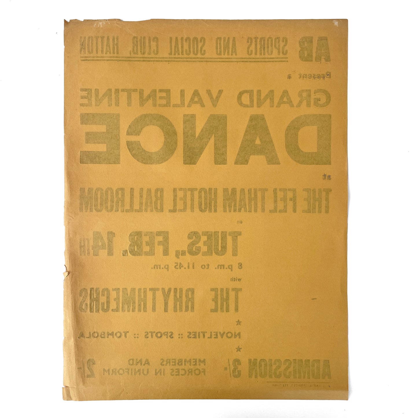 1950s Original Letterpress Printed Poster – Grand Valentine Dance