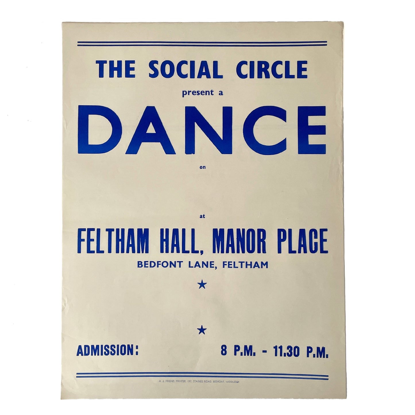 1950s Original Letterpress Printed Poster – Dance – The Social Circle