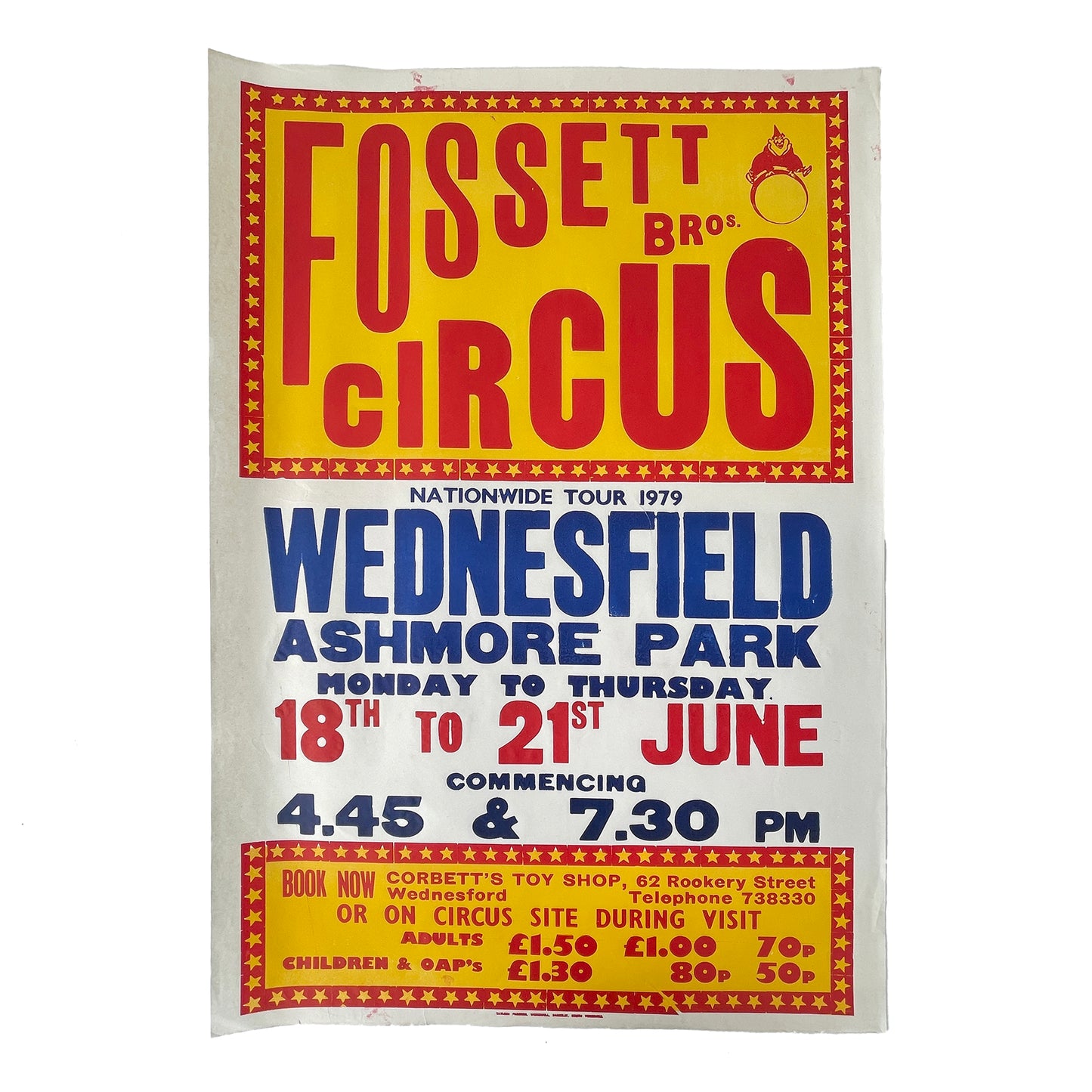 1979 Original Letterpress Printed Poster – Circus – Fossett Bros - Wednesbury