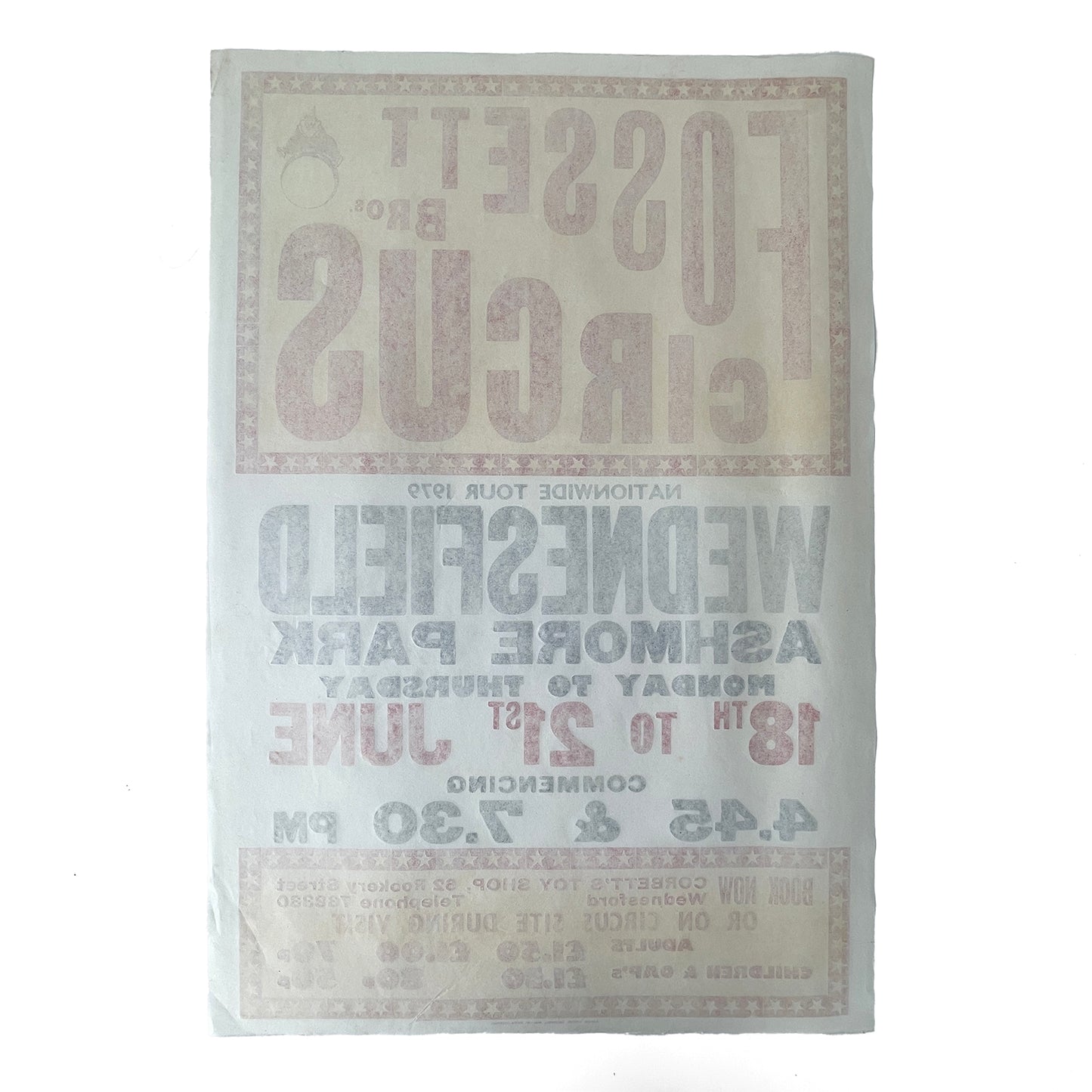 1979 Original Letterpress Printed Poster – Circus – Fossett Bros - Wednesbury