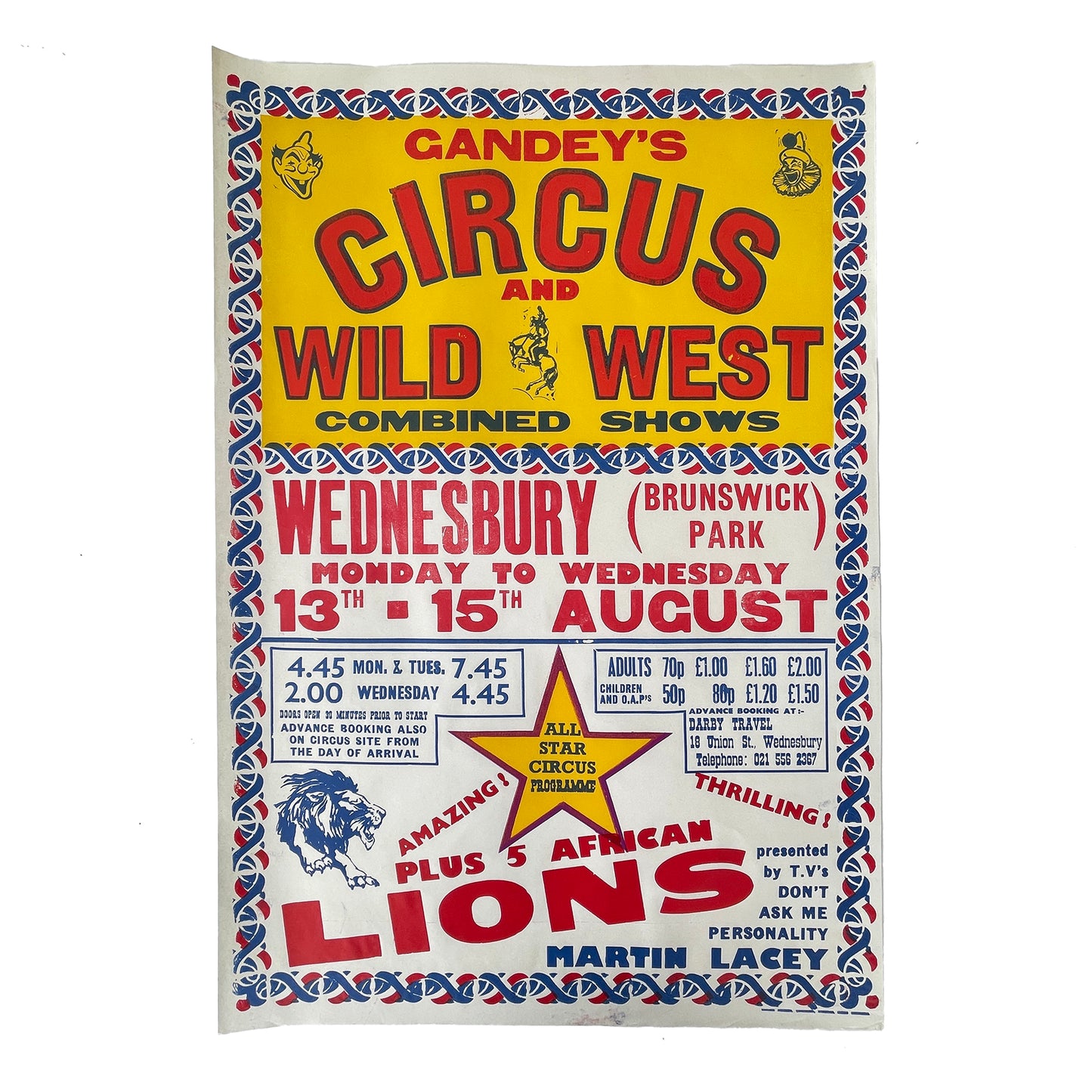 1970s Original Letterpress Printed Poster – Gandey’s Circus & Wild West Show – Wednesbury