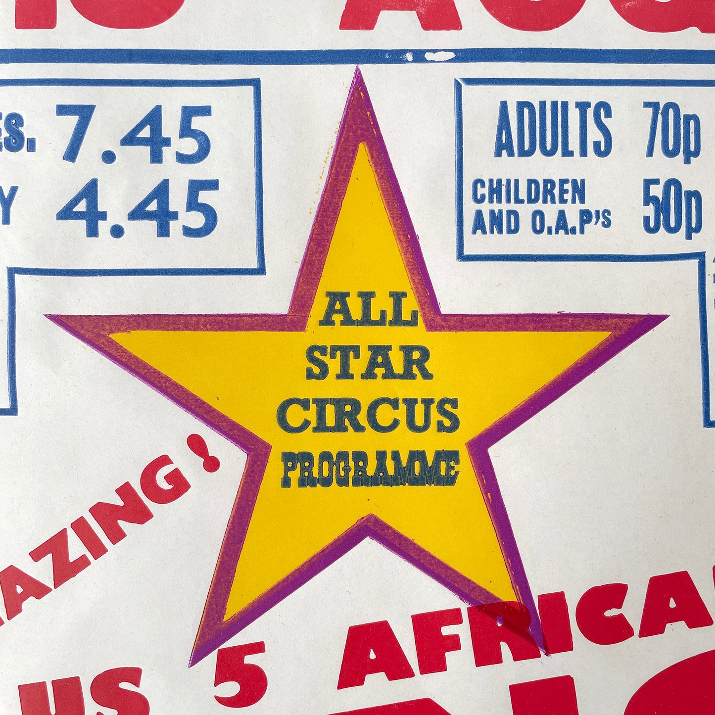 1970s Original Letterpress Printed Poster – Gandey’s Circus & Wild West Show – Wednesbury