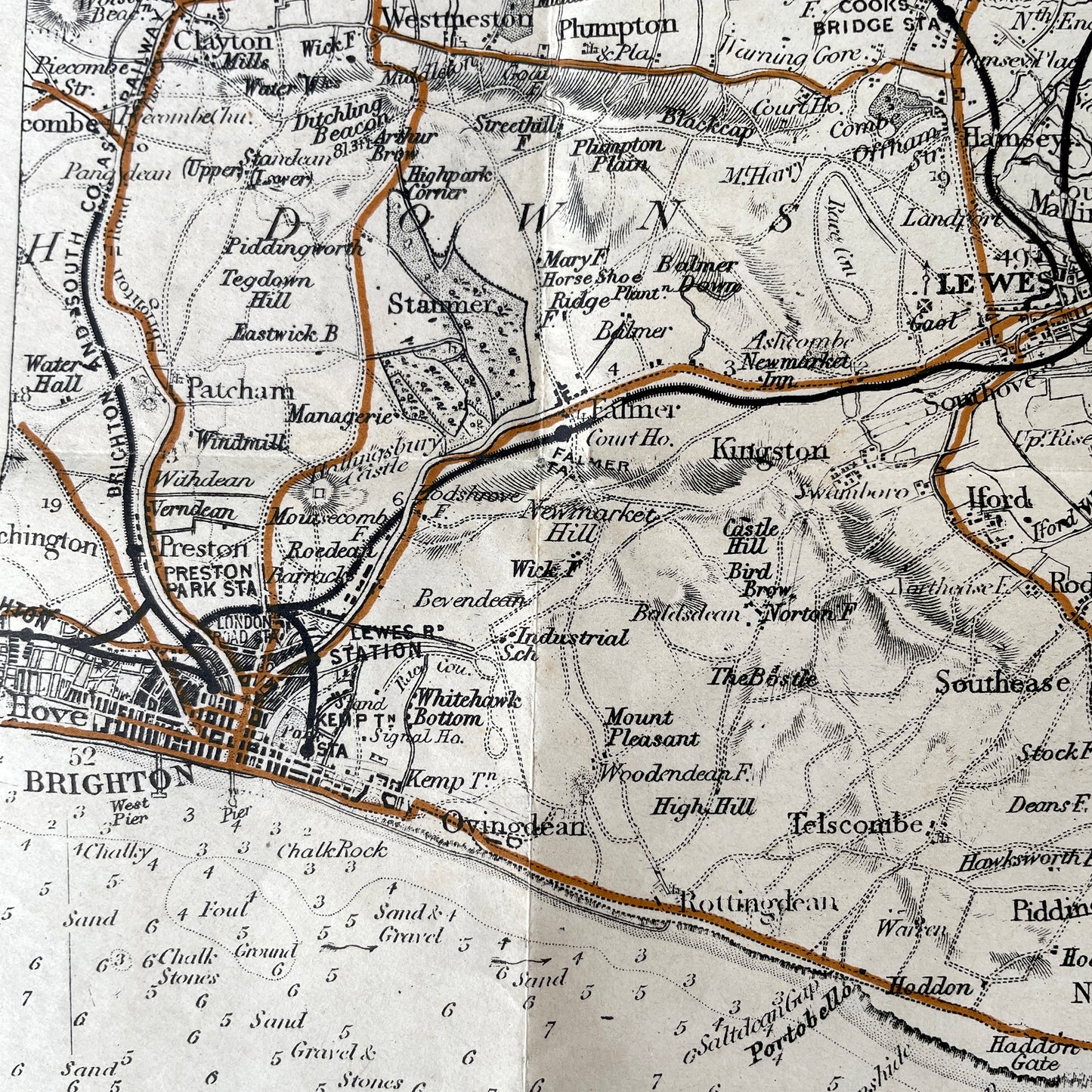 Early 20th Century Map of Eastbourne District