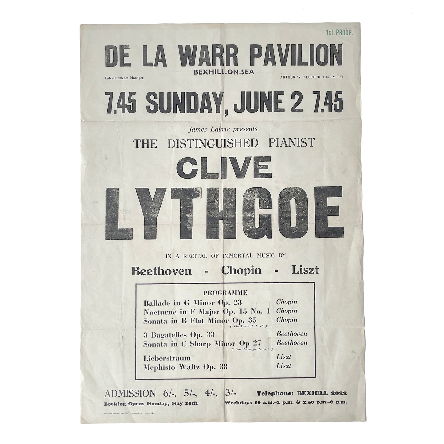 Original Letterpress Printed Poster – Clive Lythgoe Circa 1960s