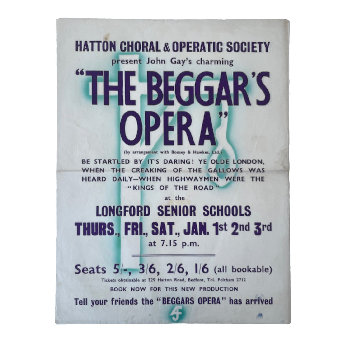 1950s Original Letterpress Printed Poster – The Beggar’s Opera