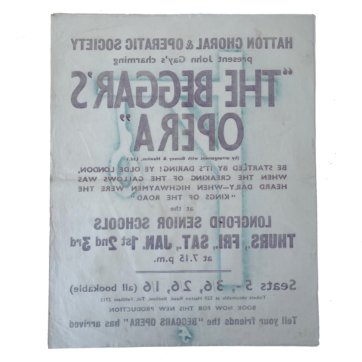 1950s Original Letterpress Printed Poster – The Beggar’s Opera