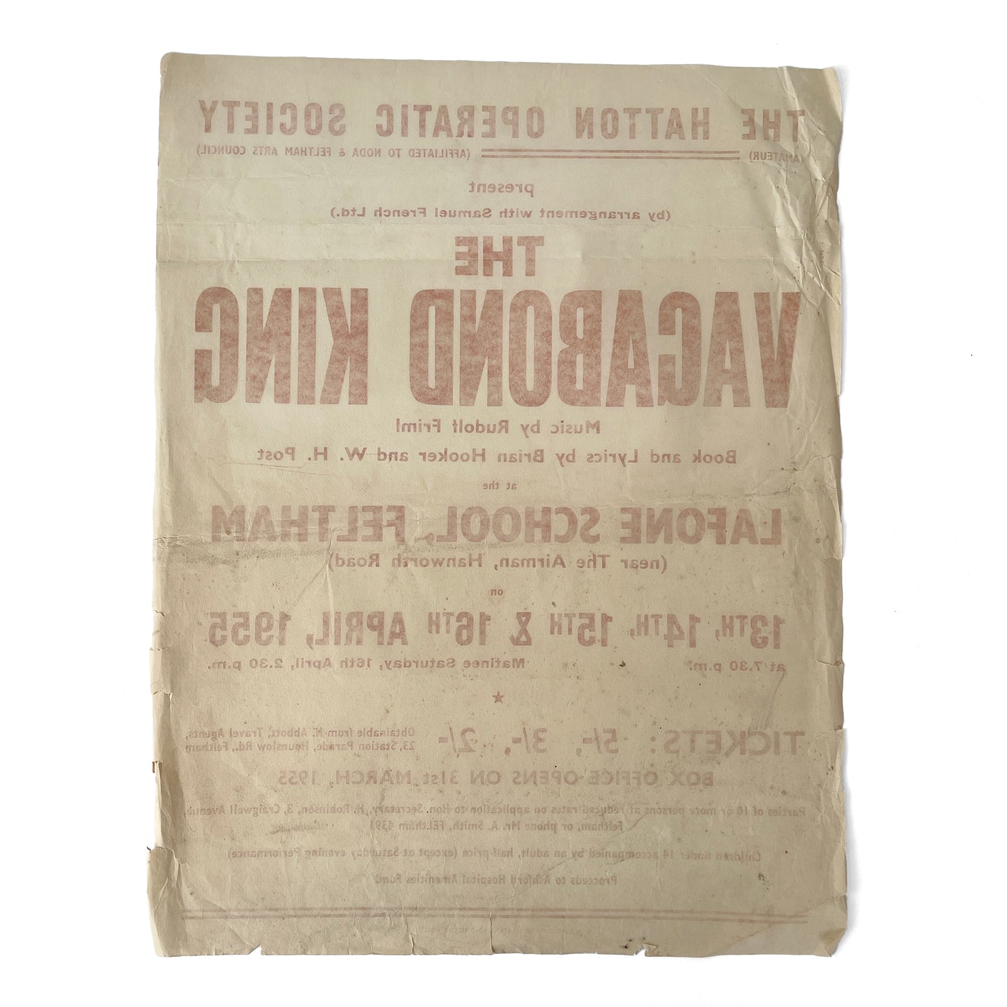 1955 Original Letterpress Printed Poster – The Vagabond King - Red