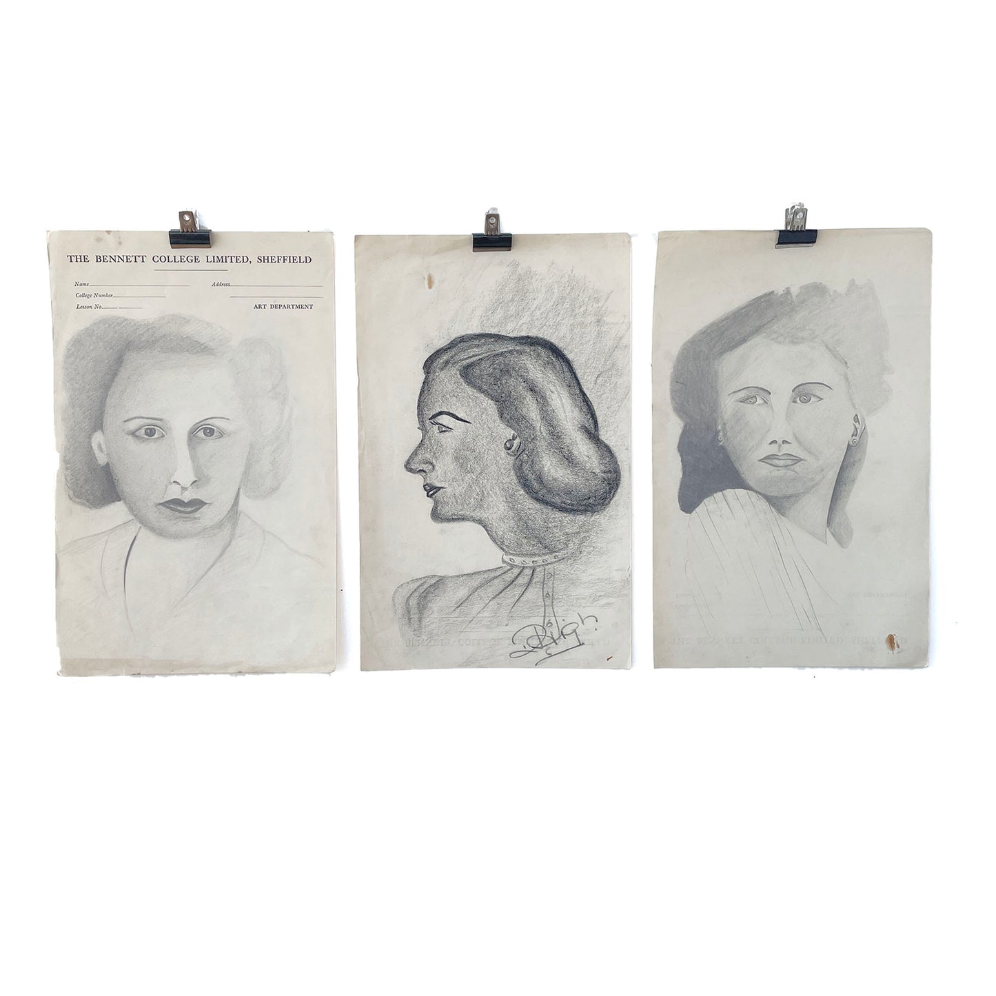 Set of Three Original 1940’s Pencil Drawings – Ladies