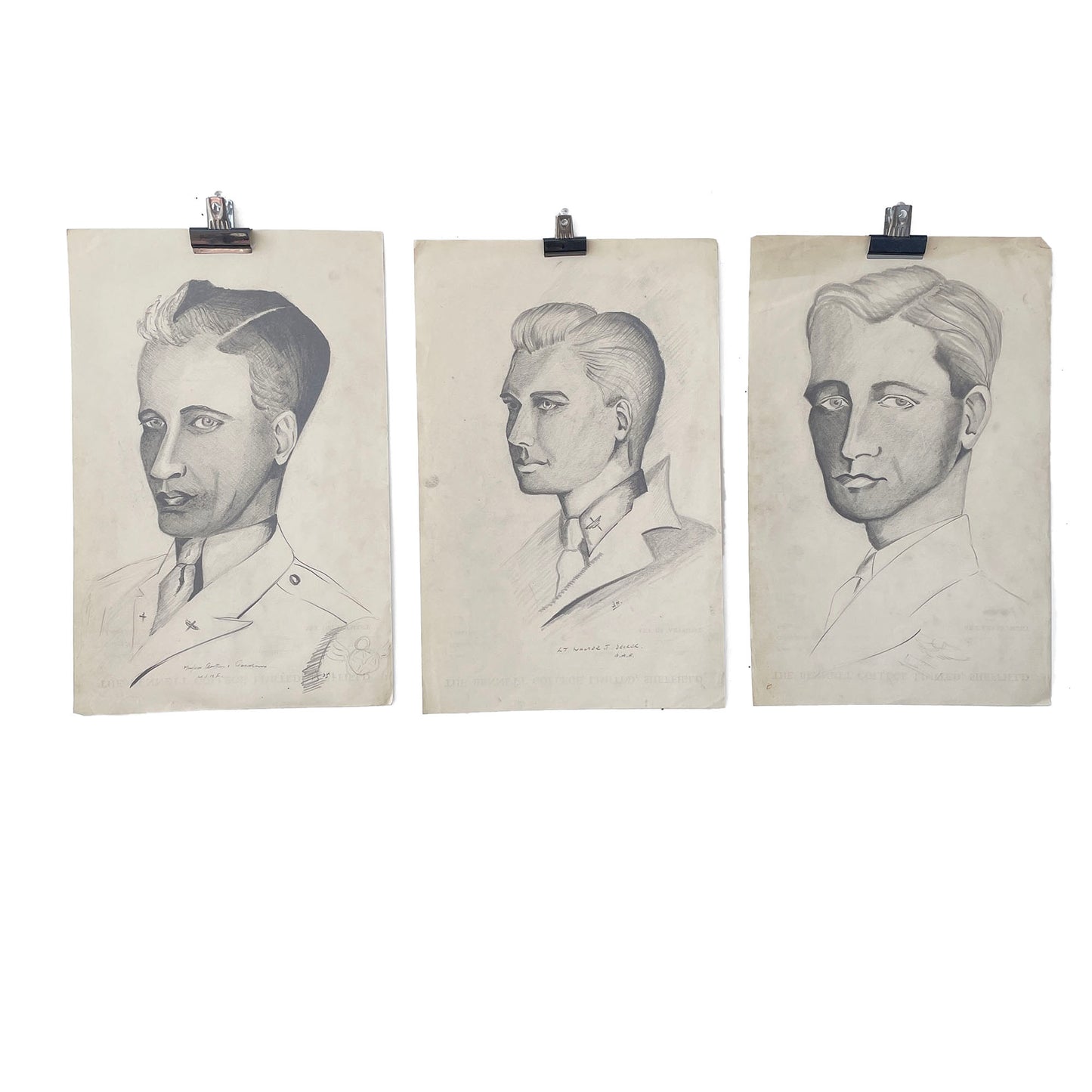 Set of Three Original 1940’s Pencil Drawings – Gentlemen