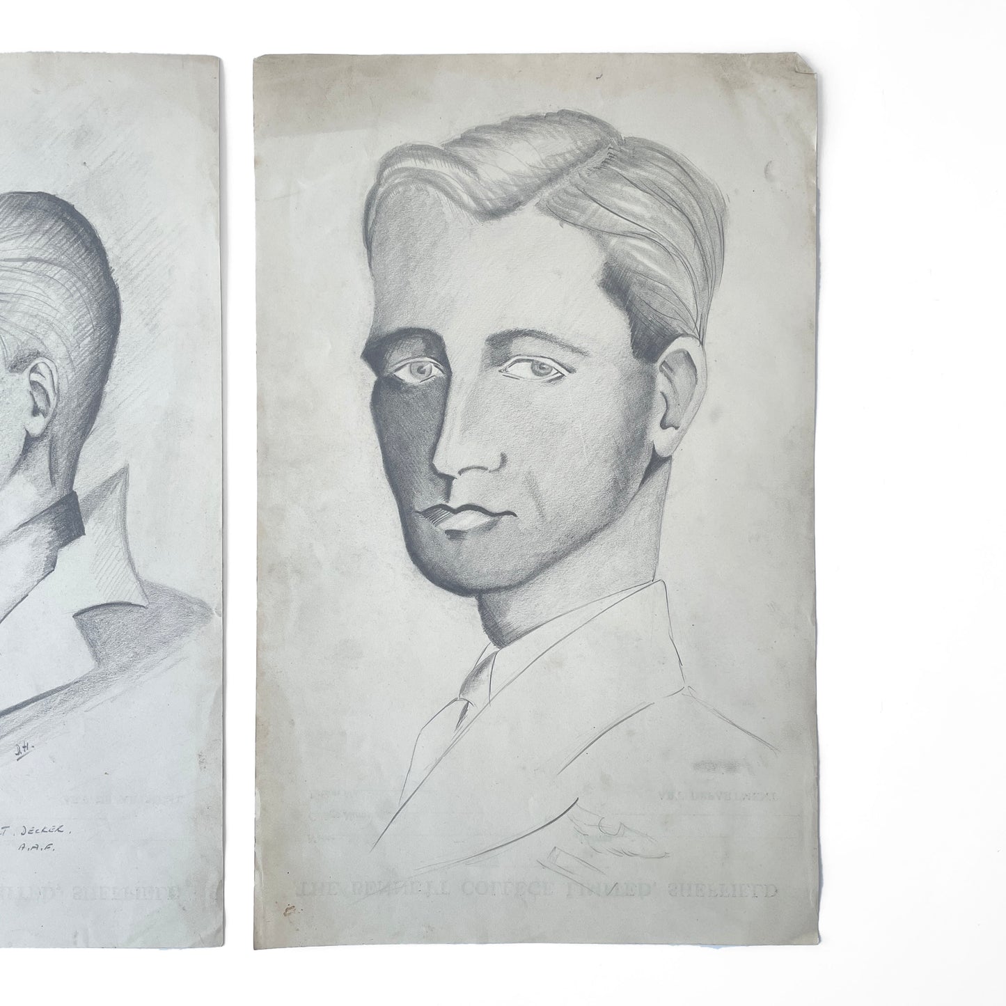 Set of Three Original 1940’s Pencil Drawings – Gentlemen