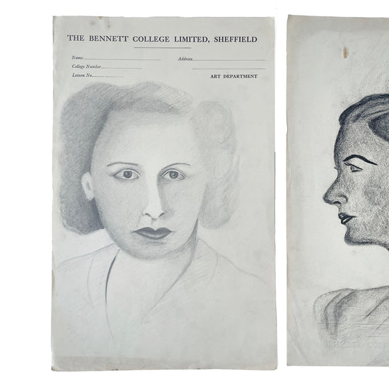 Set of Three Original 1940’s Pencil Drawings – Ladies