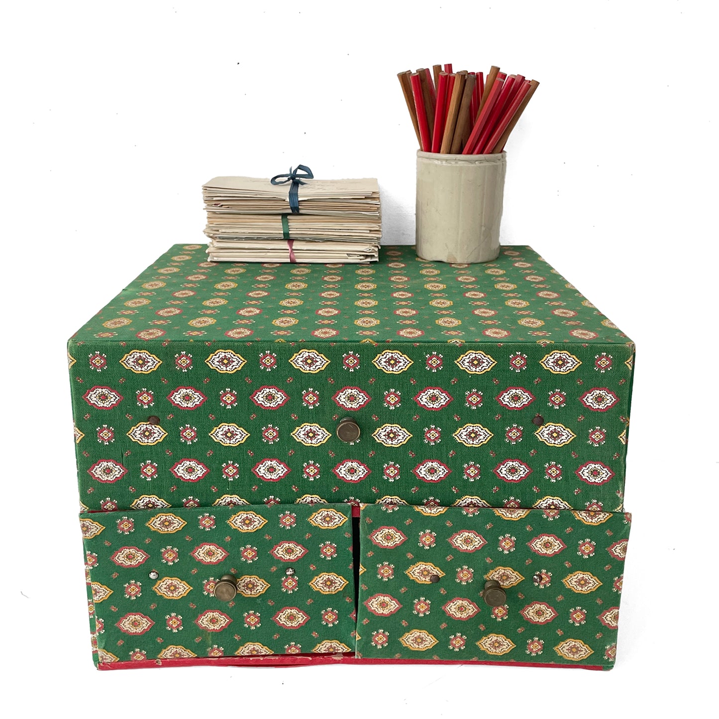 1950s French Fabric Covered Haberdashery Drawers