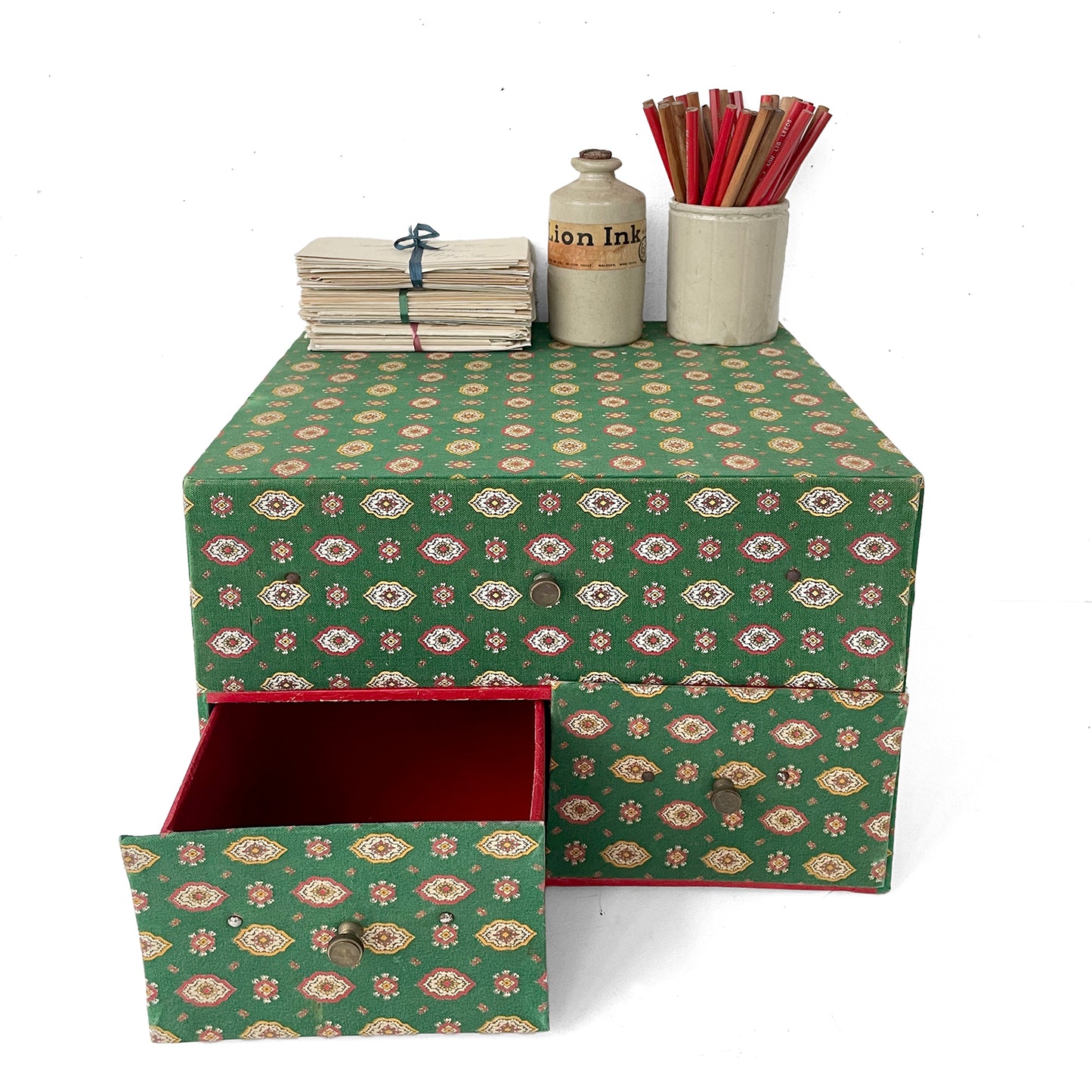 1950s French Fabric Covered Haberdashery Drawers