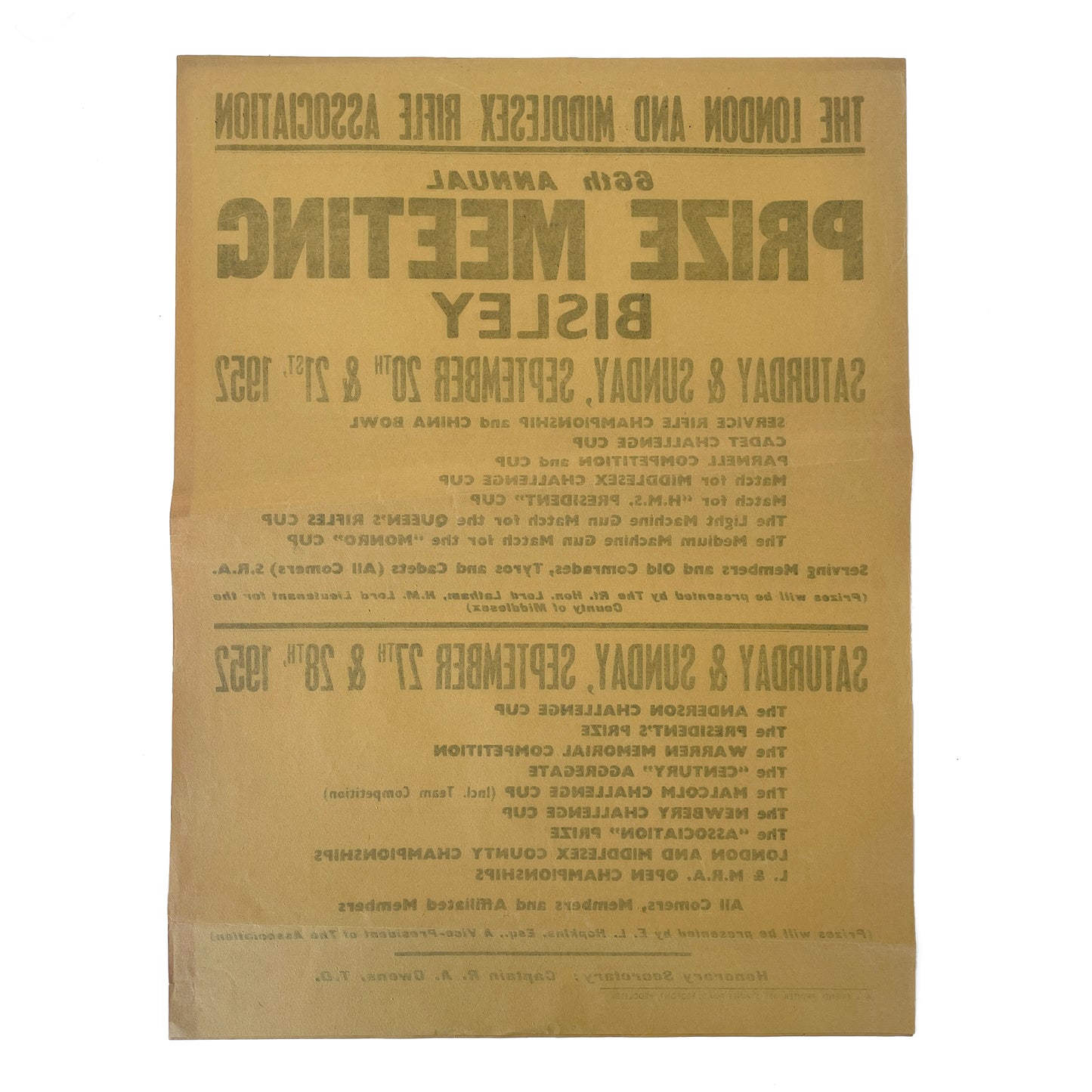1952 Original Letterpress Printed Poster – Prize Meeting