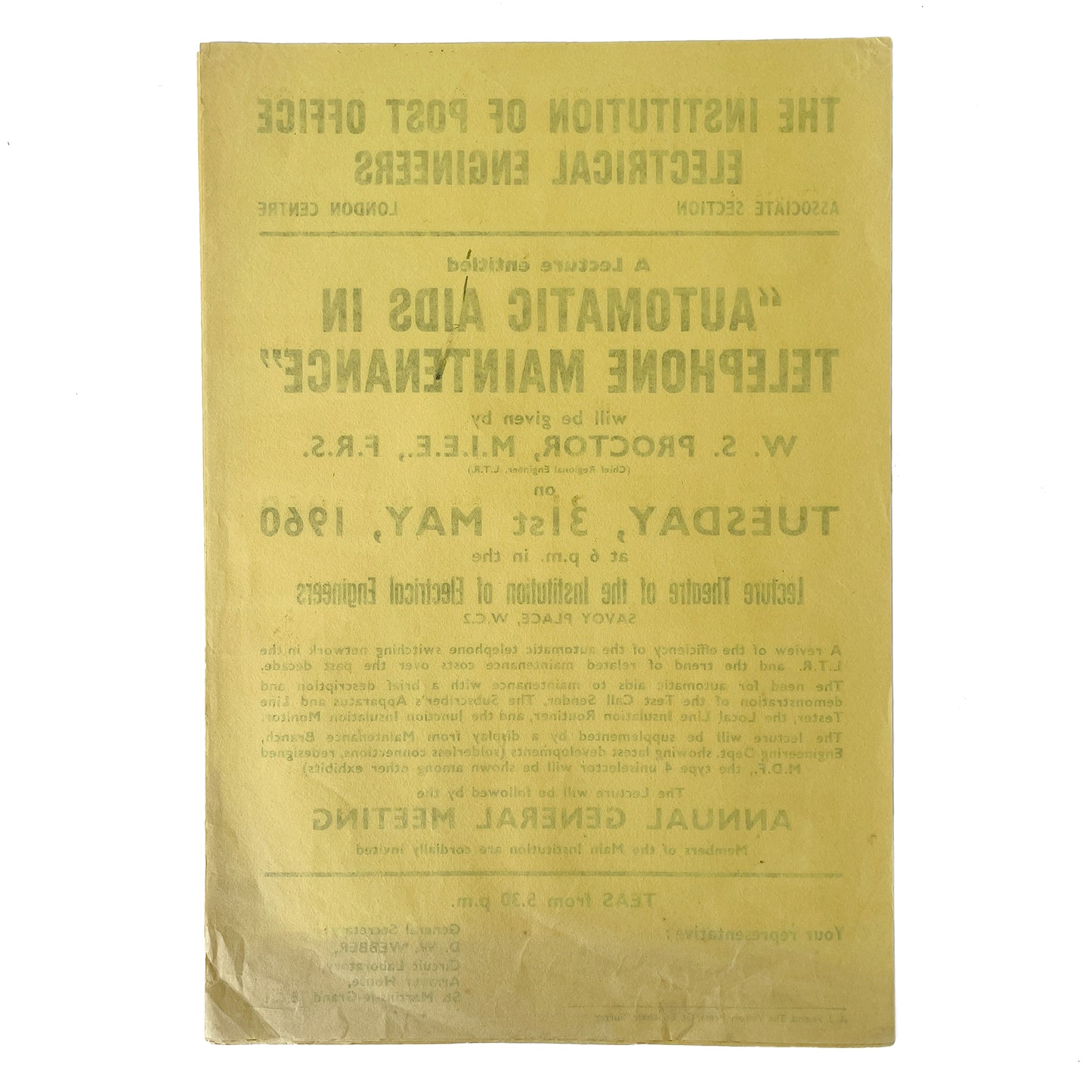 1960 Original Letterpress Printed Poster – The Institution of Post Office Electrical Engineers – Automatic Aids in Telephone Maintenance