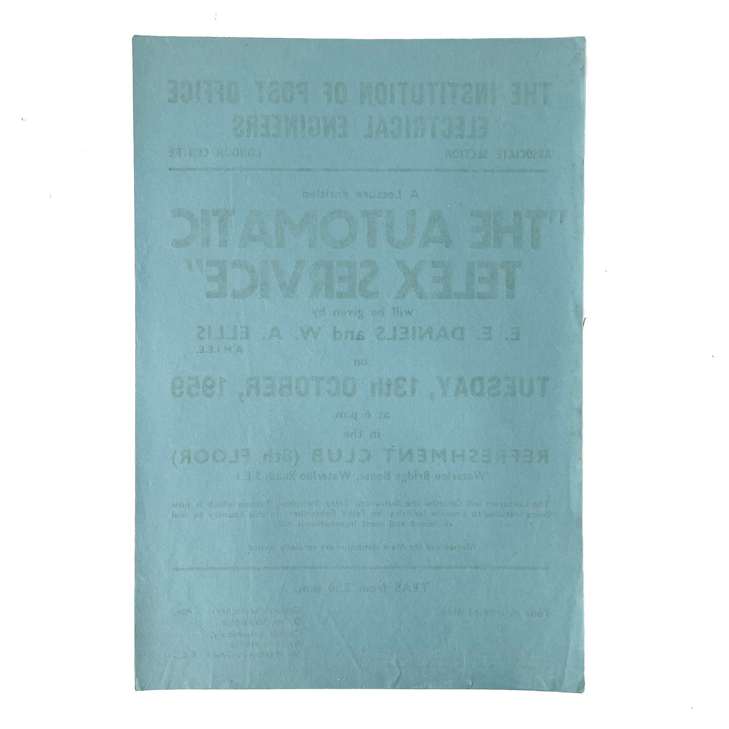 1959 Original Letterpress Printed Poster – The Institution of Post Office Electrical Engineers – The Automatic Telex Service