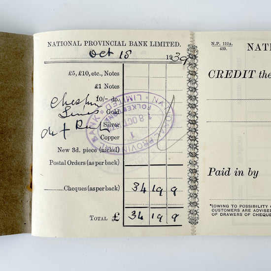 1939 to 1940 National Provincial Bank Cheque Book
