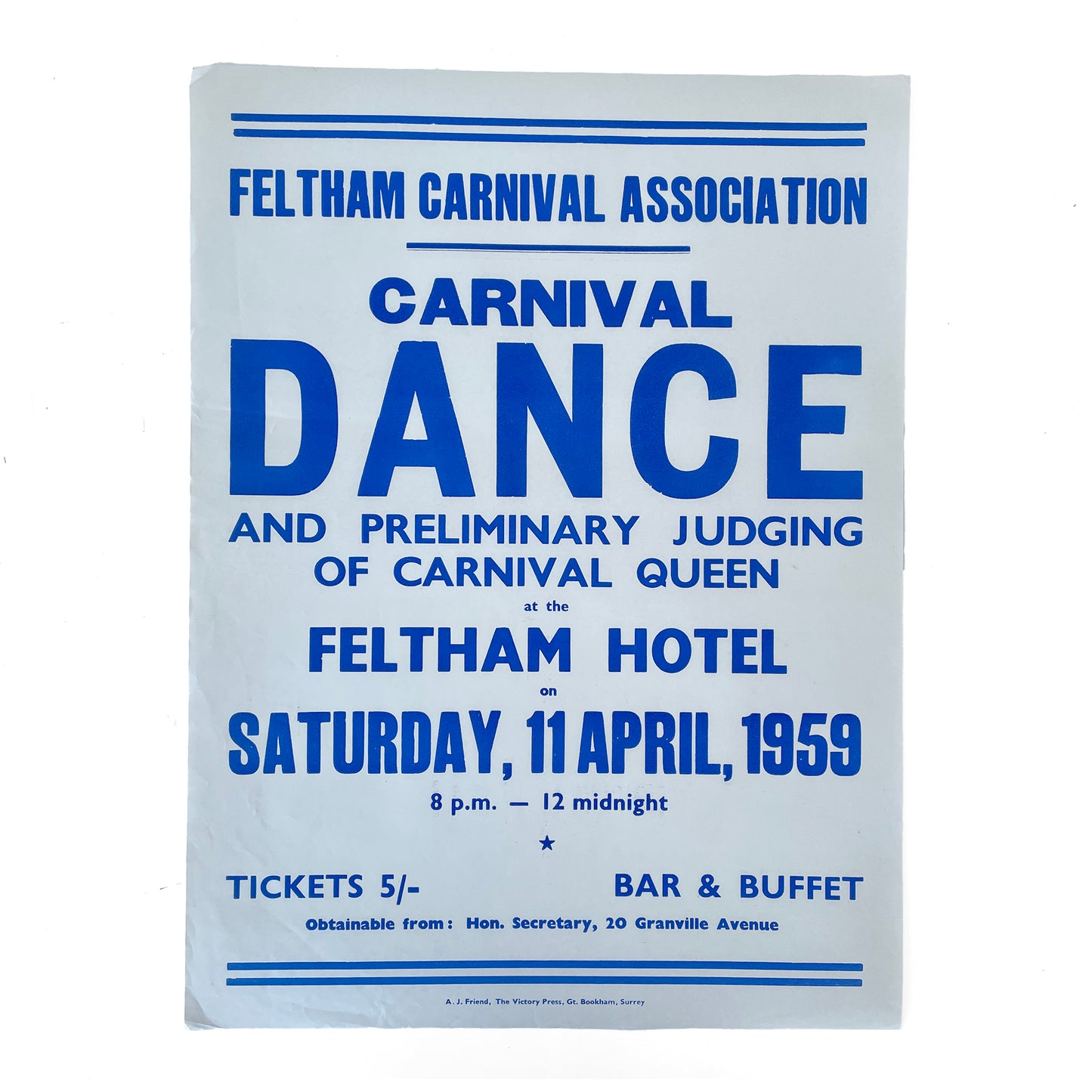 1959 Original Letterpress Printed Poster – Carnival Dance