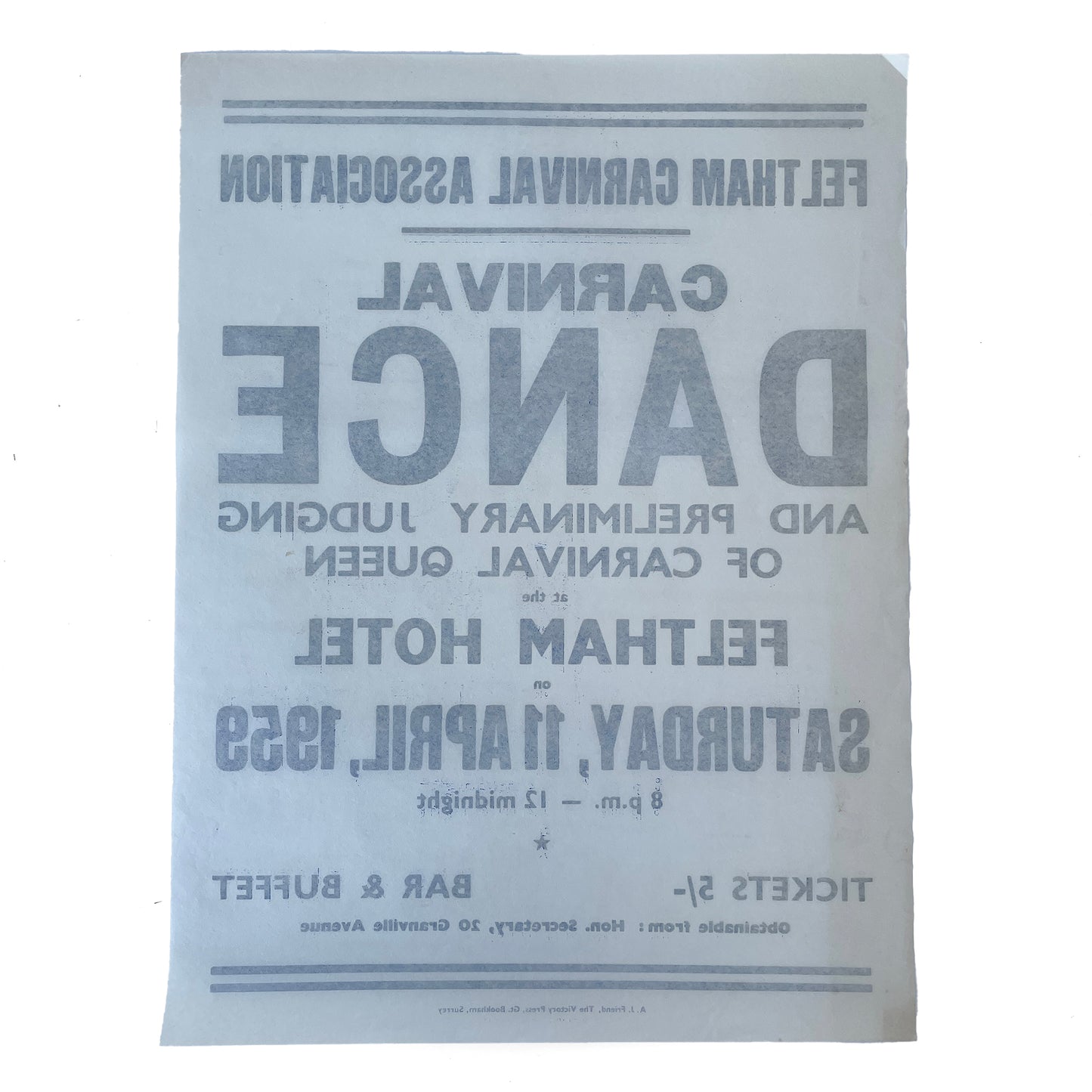 1959 Original Letterpress Printed Poster – Carnival Dance