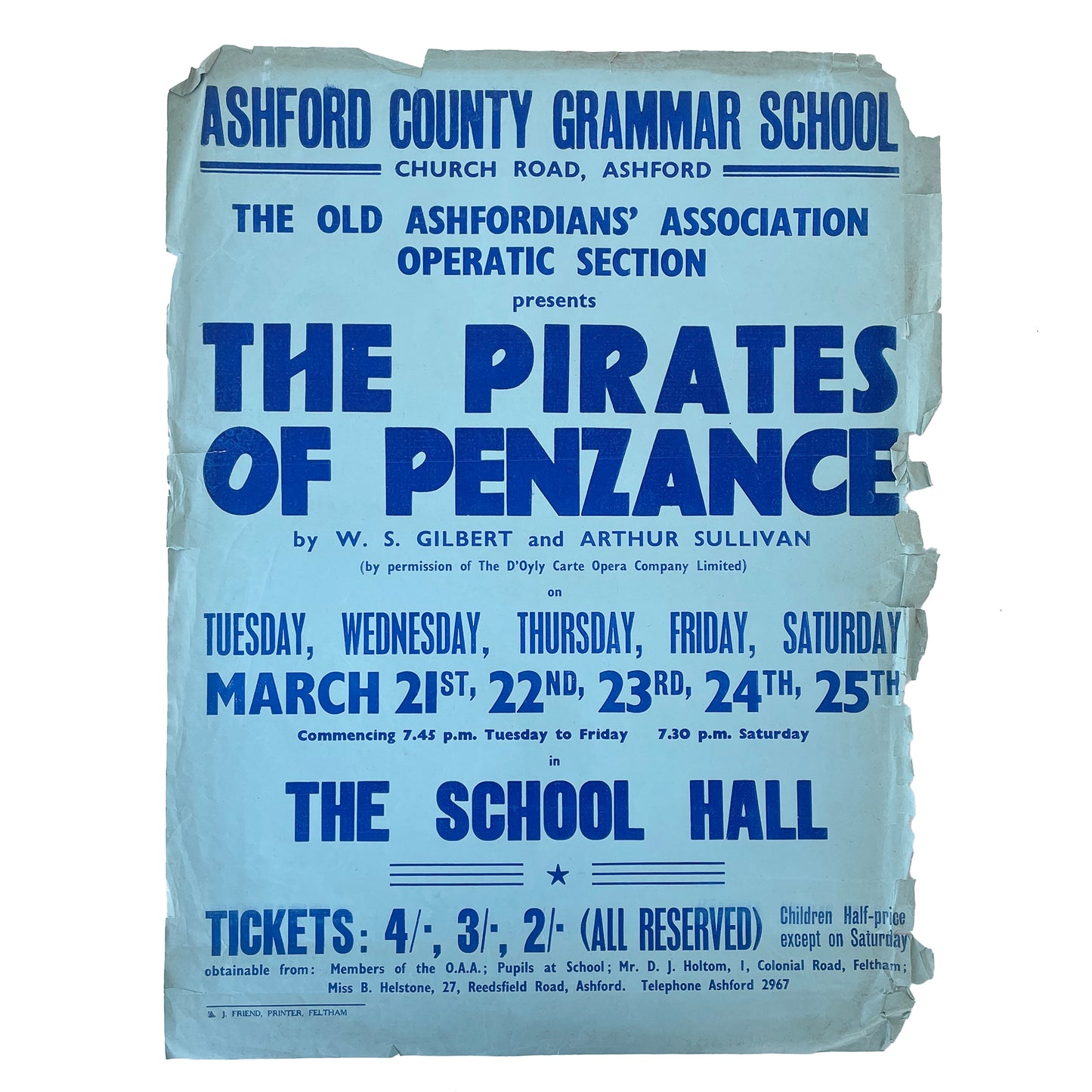 1950s Original Letterpress Printed Poster – The Pirates of Penzance