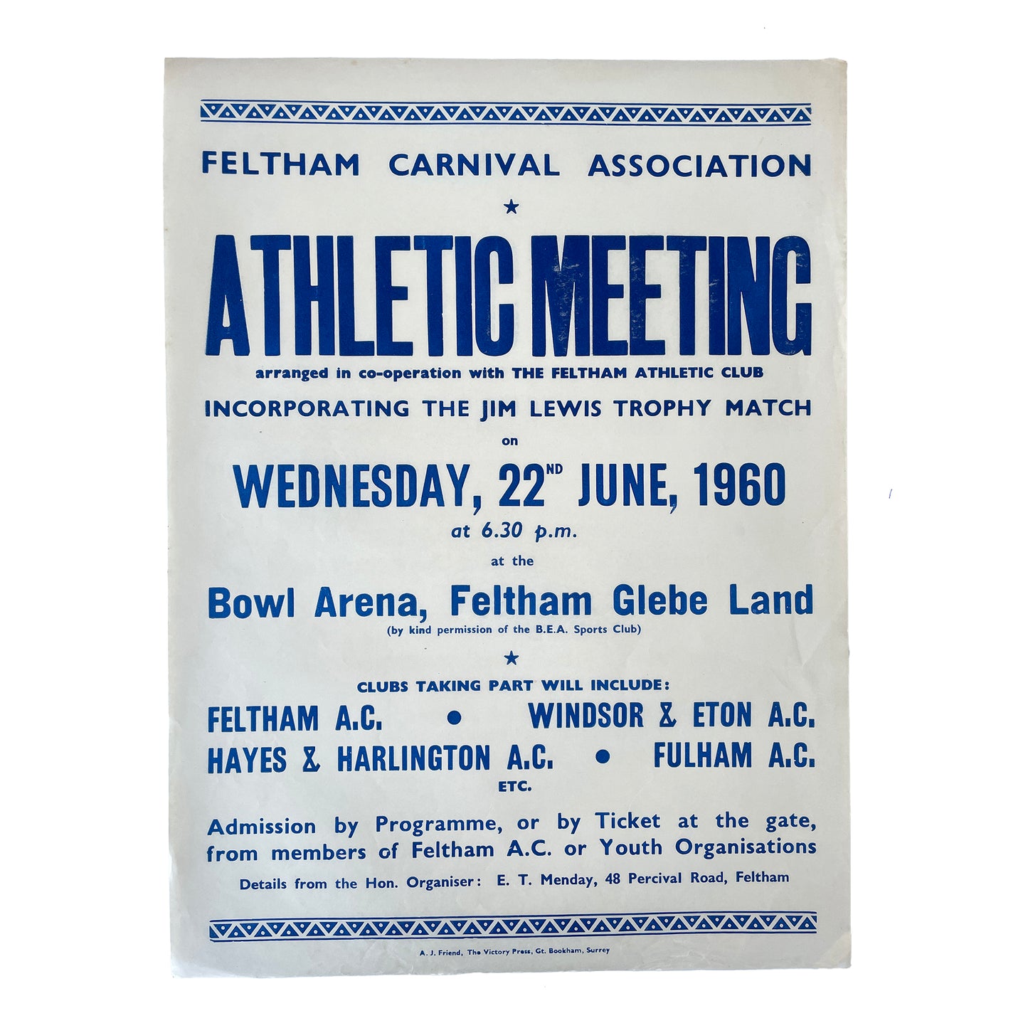 1960 Original Letterpress Printed Poster – Athletic Meeting