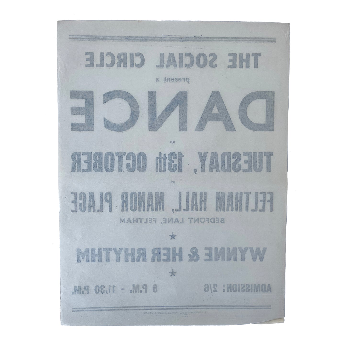 1950s Original Letterpress Printed Poster – The Social Circle - Dance