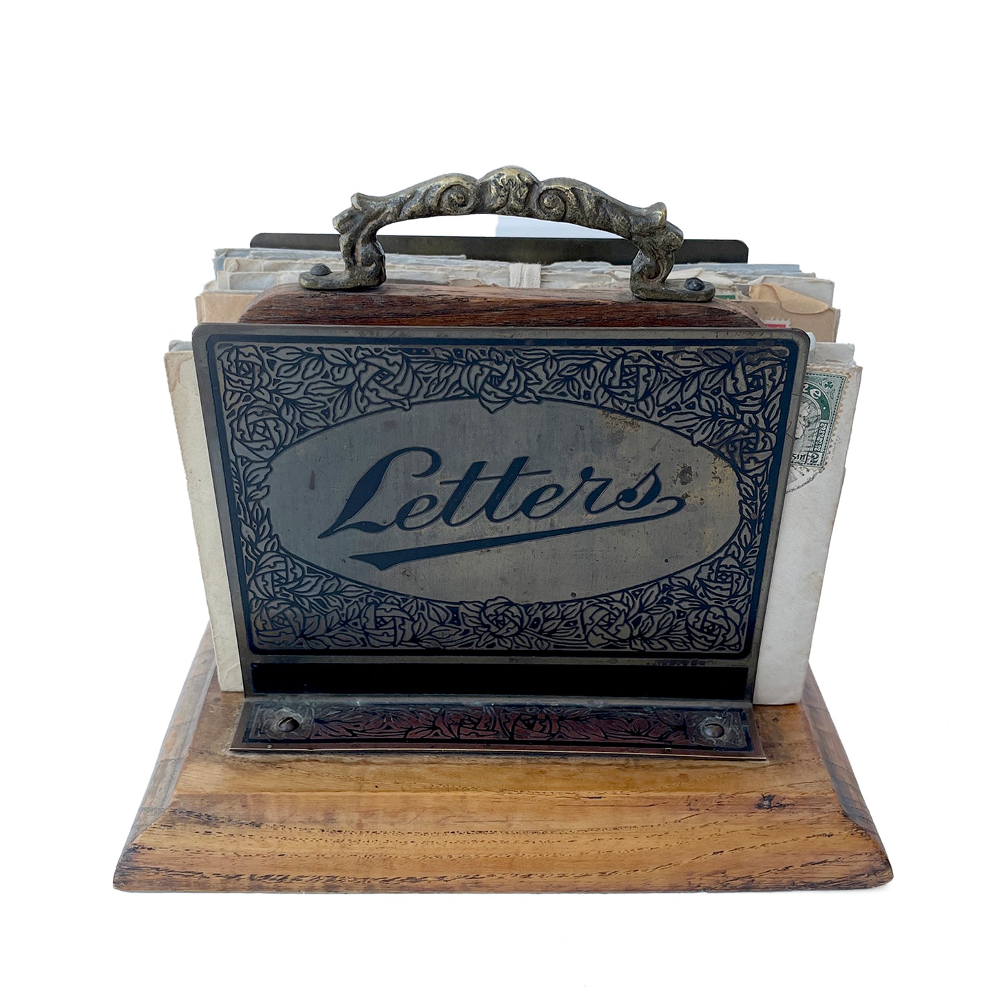 Early 20th Century Brass & Oak Letter Rack